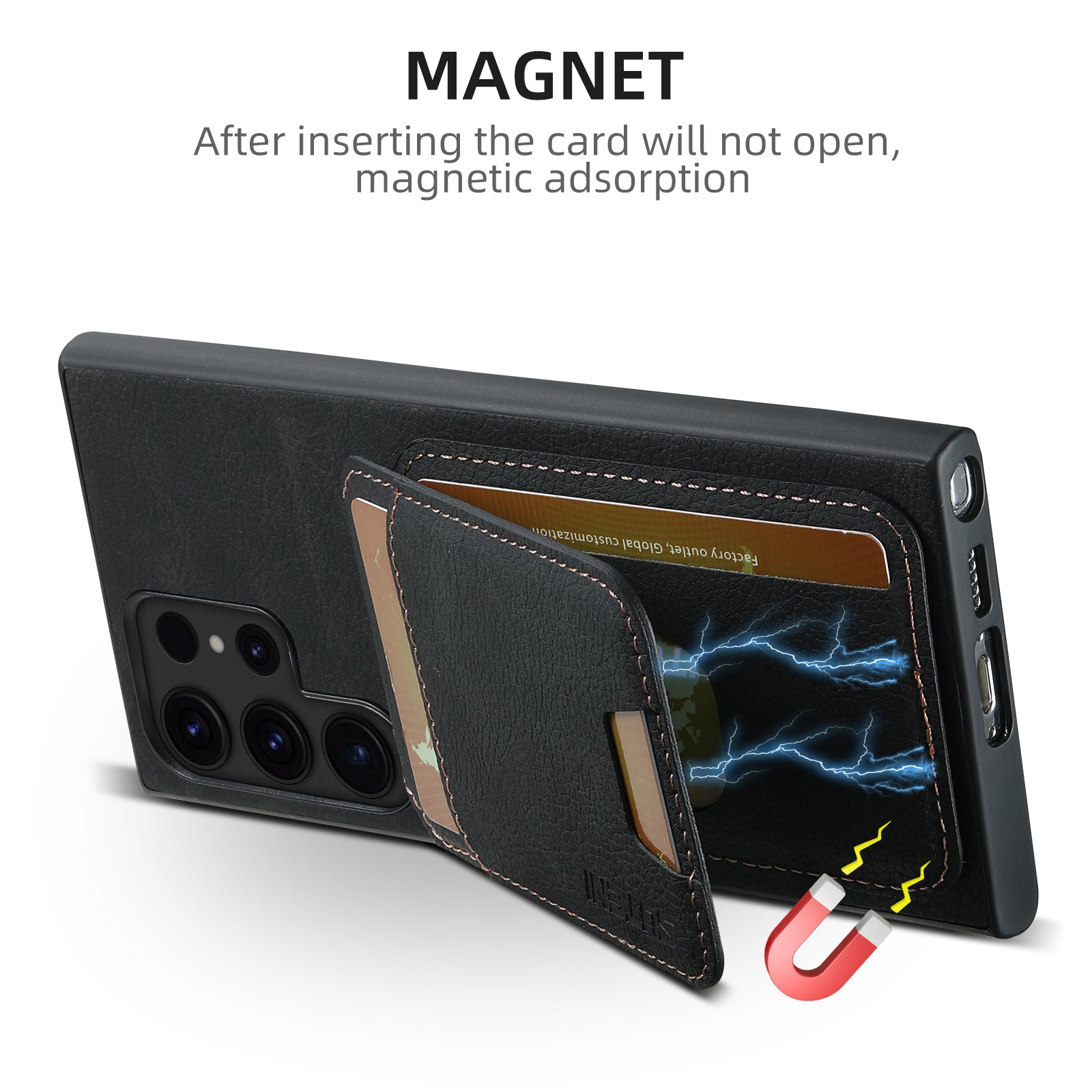SUTENI H02 For Samsung Galaxy S22 Ultra 5G Case Card Slots Kickstand Phone Cover - Black SUTENI H02 For Samsung Galaxy S22 Ultra 5G Case Card Slots Kickstand Phone Cover - Black